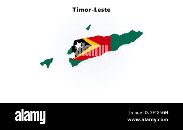 Illustration shows Timor-Leste island outline filled with national flag ...