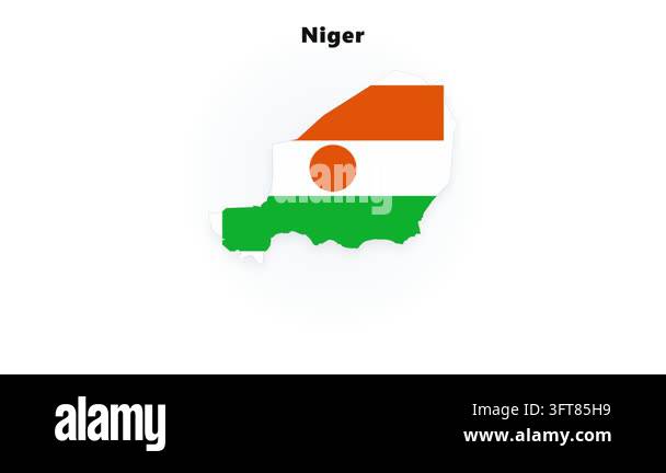 Soft Drop Map silhouette of Niger filled with horizontal orange, white, and green ...
