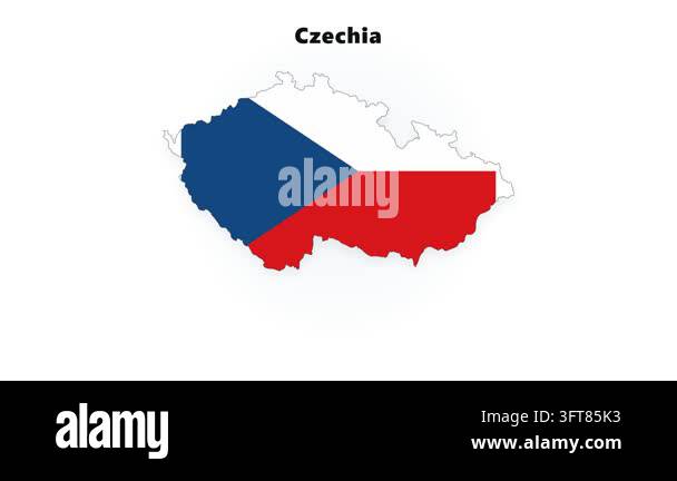 Graphic Czechia map icon with filled flag color blocks, left blue ...