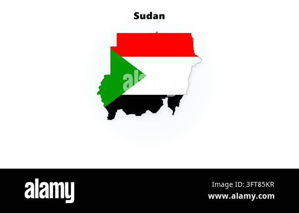 Centered view shows silhouette of Sudan filled with red, white, black ...
