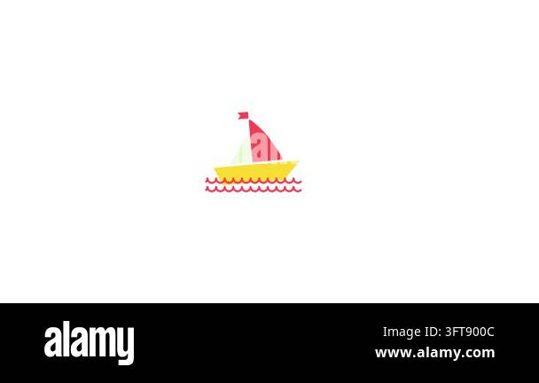 Flat Vector Sailboat on Water Waves Icon Animated on White Background ...