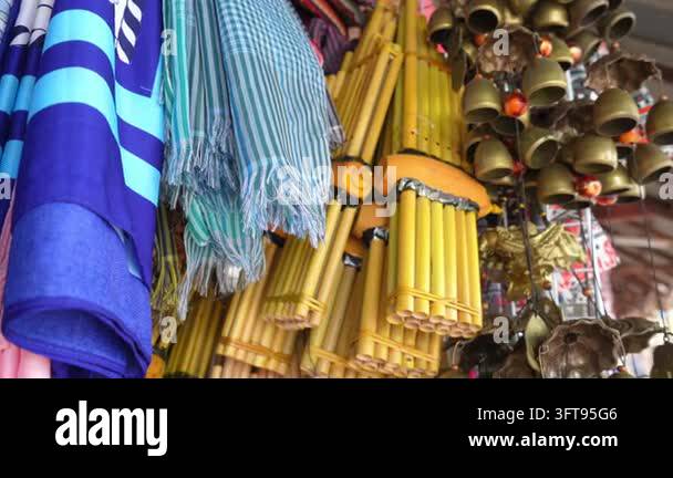 Traditional Thai souvenir market selling bamboo khaen musical ...