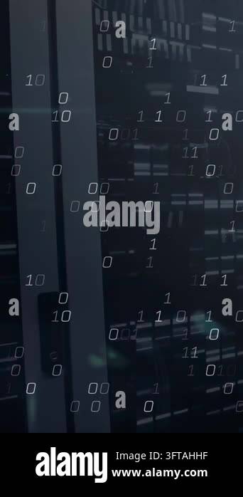 Vertical video: Data stream driving binary overlay across glass rack in ...