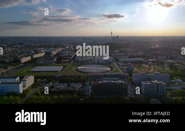 Aerial view of Berlin showing the multi purpose hall and the iconic TV ...