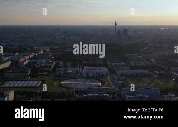 Aerial view of Berlin showing the Velodrom multi purpose hall and the ...
