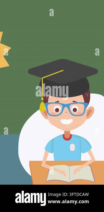 Digital animation of Boy with graduation hat studying with thought ...