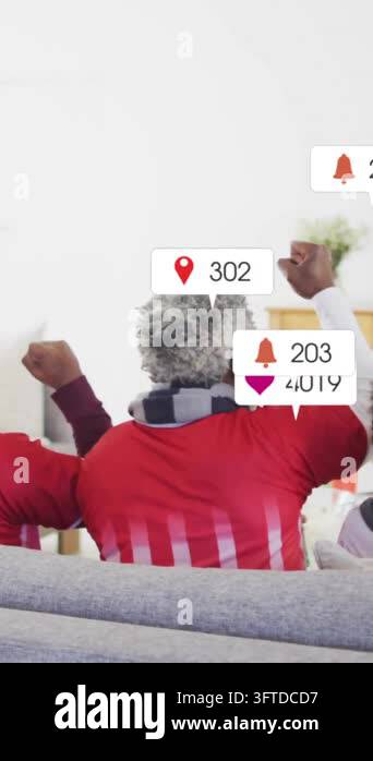 Animation of icons and data processing over diverse family wacthing ...