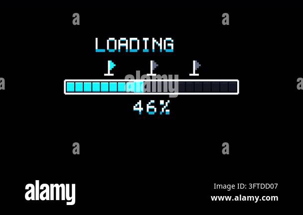 Pixelated 8-Bit Loading Progress Bar with Segmented Cyan Fill and Game ...
