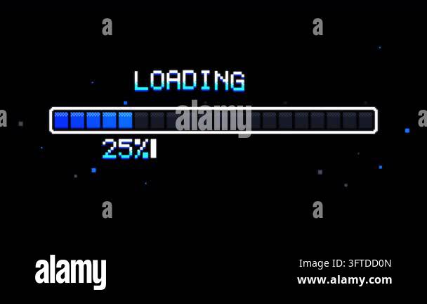 Pixel progress bar animation with pixelated 8bit style, staged loading ...