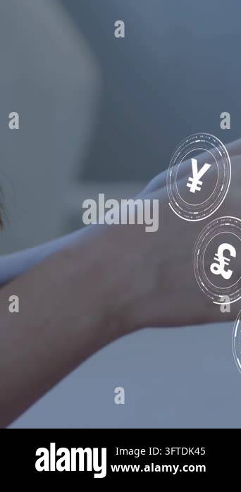 Vertical video: Woman tapping phone screen, using finance app and ...
