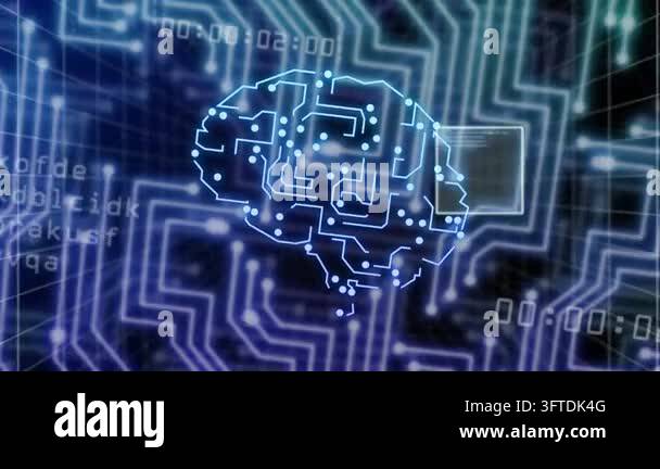 Dots appearing, aligning into neon circuit brain, scan boxes moving ...