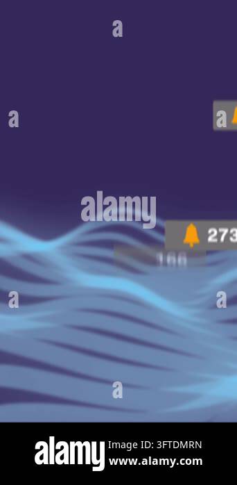 Animation of icon and changing numbers over dynamic wave pattern ...