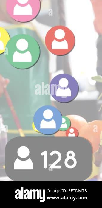 Animation of profile icons and changing numbers over diverse art ...