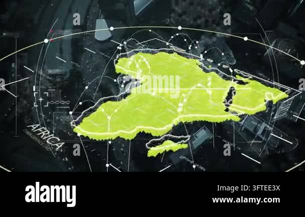 Commanders Vector On scan command neon 3D Africa map rotating, pulsing nodes showing ...