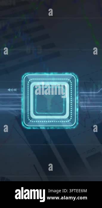 Animation of key icon, digital data processing and circuit board over ...