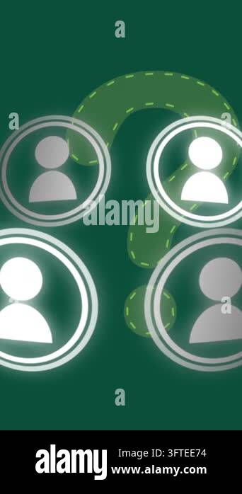 Animation of media icons over question marks. communication technology ...