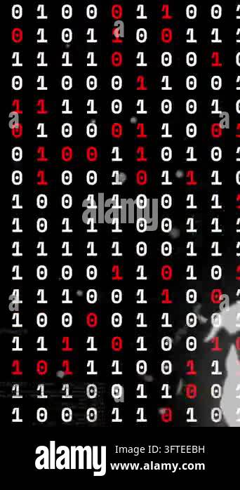 Binary code over animation of globe, representing global data ...
