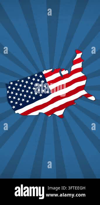Animation of icons and usa map coloured in american flag over blue ...