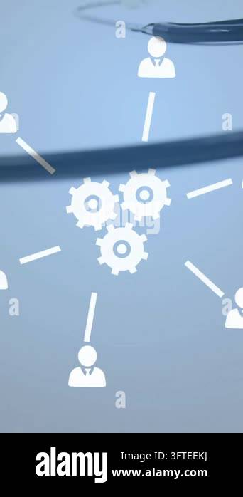 Animation of business icons over stethoscope and model of house ...
