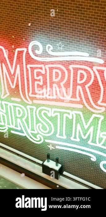 Lumenus Sign Gliding backward along the snowy alley, the radiant Christmas neon sign ...