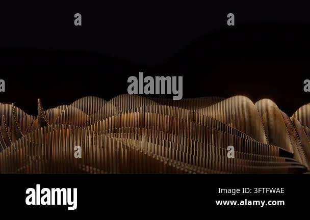 Shimmering gold abstract wave composed of vertical strips and lines ...