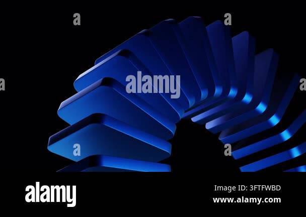 Vibrant blue 3D spiral composed of curved geometric strips creating a ...