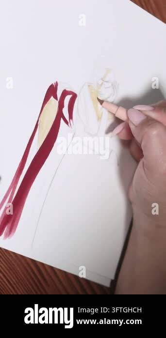 Drees Model Vertical video. Fashion sketching. Clothing style creation. Designer ...