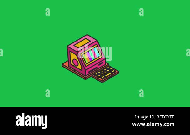 Retro vintage computer animation on green screen background Stock Video ...