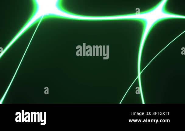 Abstract neon green light trails curve and intersect fluidly on a dark ...