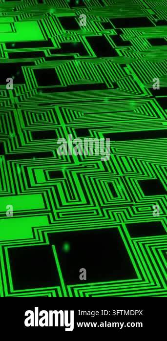 Animation of data processing over computer circuit board. Global ...