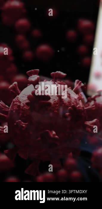 Digital illustration of macro Covid-19 cells floating over a man ...