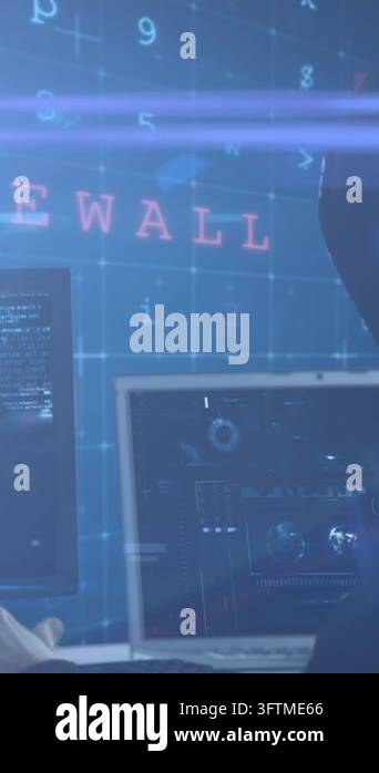Animation of multiple screens showing blue lines of number, data ...