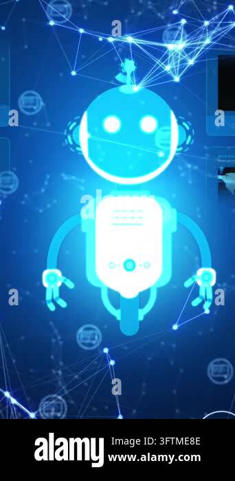 Animation of ai chatbot icon and data processing. Global artificial ...