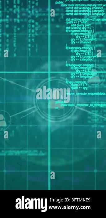 Animation of profile icons connected with lines, programming languages ...