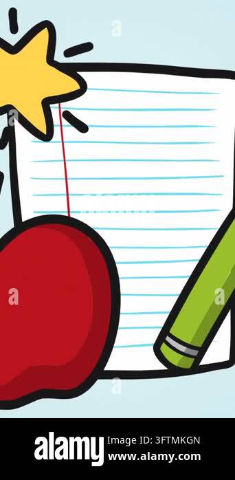 Animation of school items icons moving on green background. school ...
