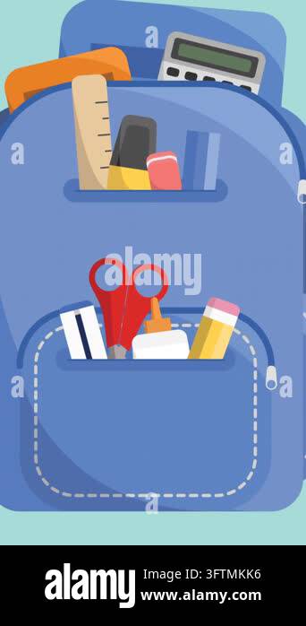Animation of school bag icon moving on green background. school ...