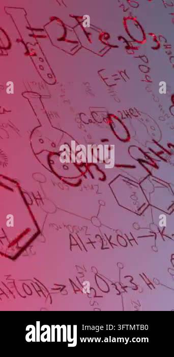 Background Educational Inquiry Animation of element diagrams and chemical equations on red and blue ...