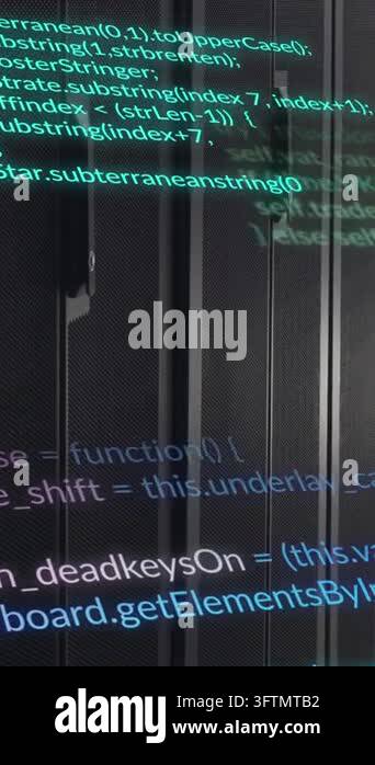 Animation of data processing against computer server room. Computer ...