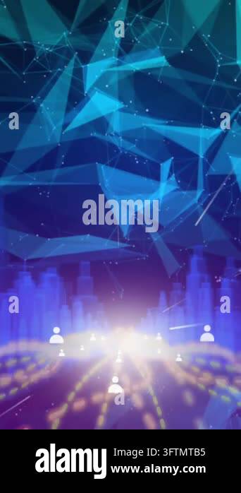 Animation of plexus networks, profile icons and glowing light trails ...