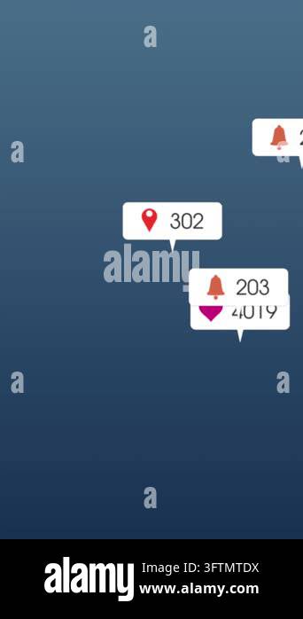 Animation of changing numbers and icons in message boxes against blue ...