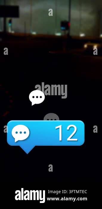 Animation of message icons with increasing numbers against time-lapse ...
