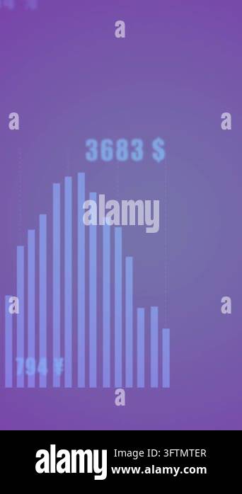 Animation of statistical data processing against purple gradient ...