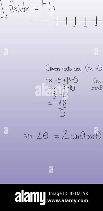 Animation of mathematical equations and formulas floating against blue ...