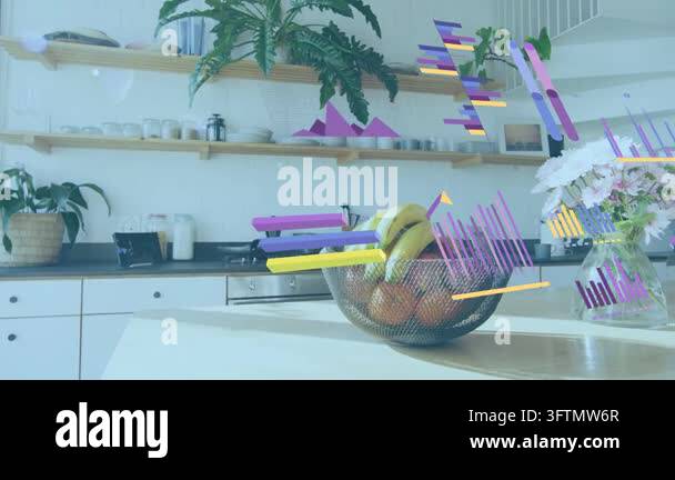 Faint graphics appearing right moving across counter and over fruit ...