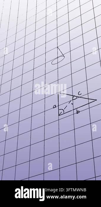 Animation of mathematical equations floating over grid network against ...
