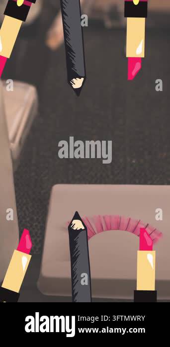 Animation of fashion equipment icons repeated over fashion studio ...