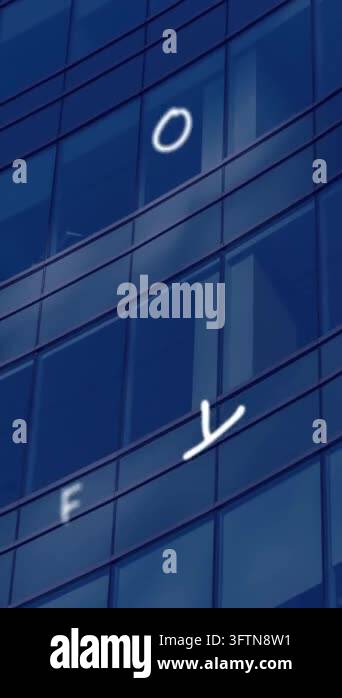 Animation of falling letters over cityscape. global business, finances ...