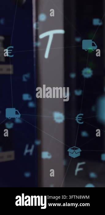 Animation of network of connections over computer servers. Global ...
