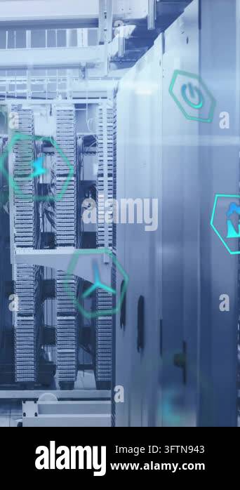 Animation of eco icons and digital data processing over computer ...