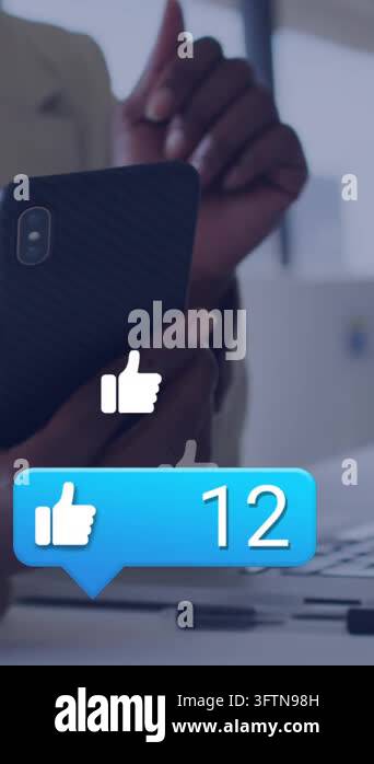 Animation of like icon with increasing numbers over mid section of a ...